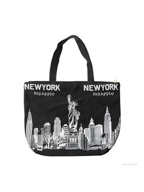 Large Polyester Canvas Tote Bag NYC Skyline Shoulder Bag Reusable Travel Tote